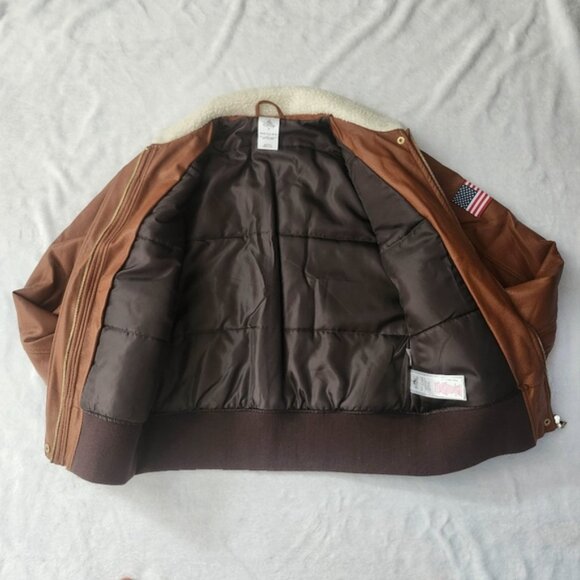 Disney Store Captain Marvel Brown Faux Leather Bomber Jacket Patch Small Unisex - Picture 8 of 16